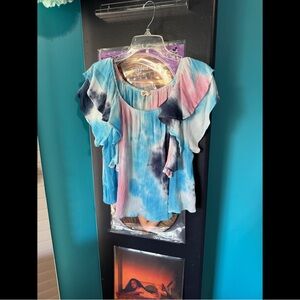 Entro Tie-Dye Flutter Sleeve Top